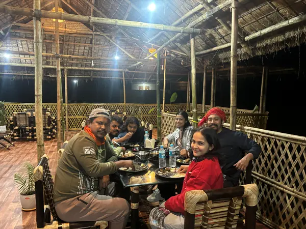 Sharing dinner in the bamboo restaurant