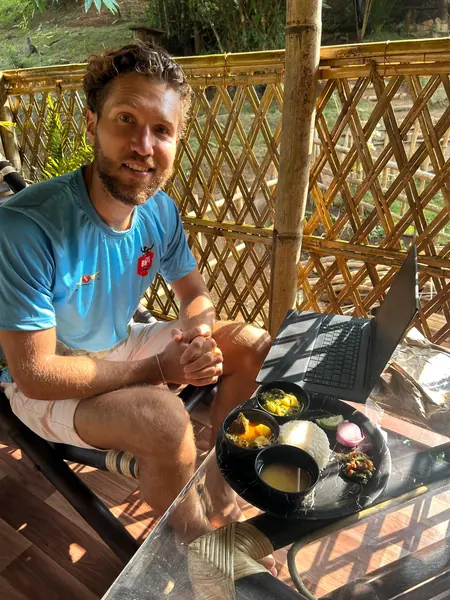 A guest enjoying a local meal